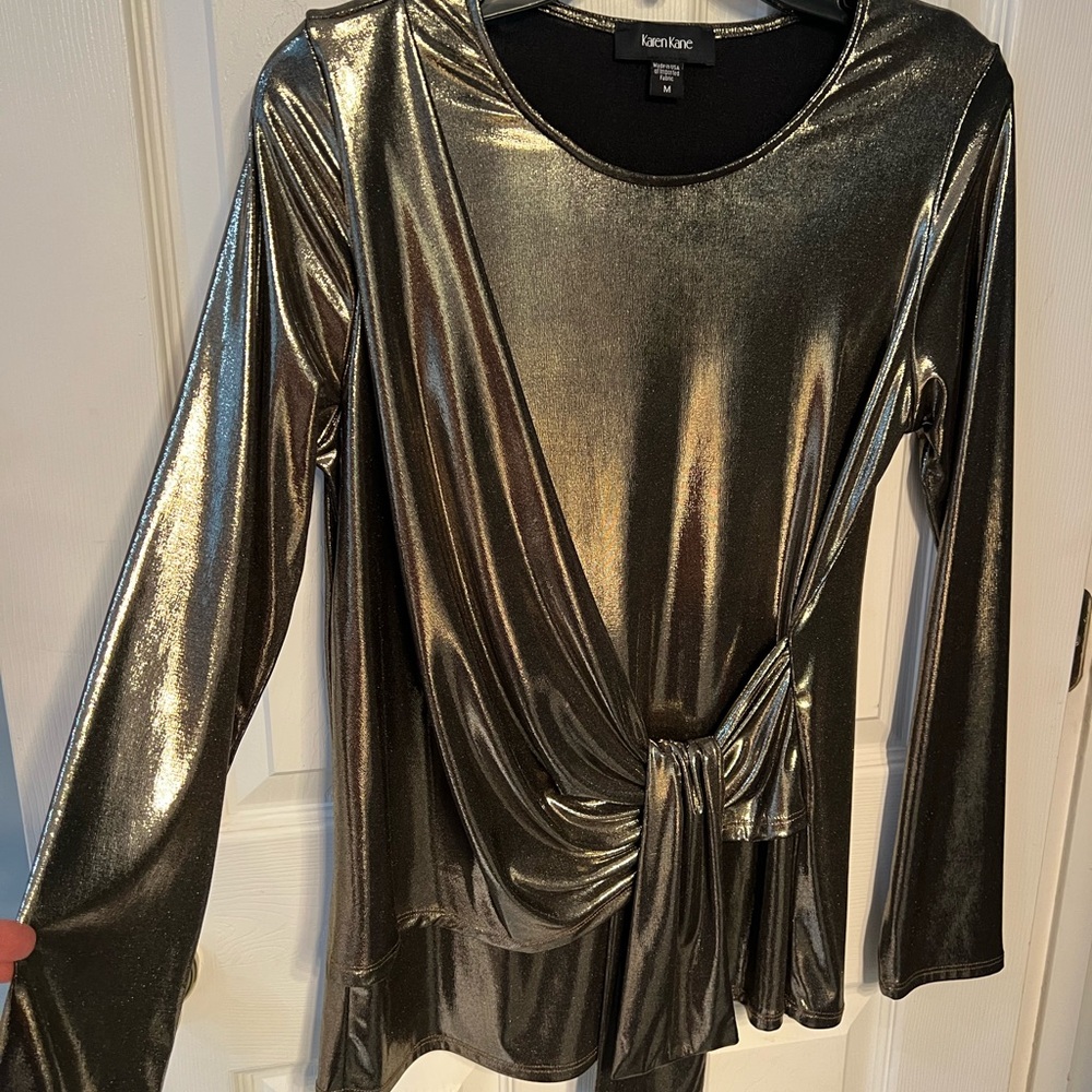 Karen Kane Shimmering Gold Wrap Blouse